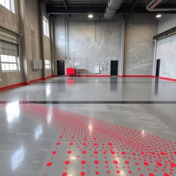 A custom epoxy pour with a grey base and vibrant red micro dots.